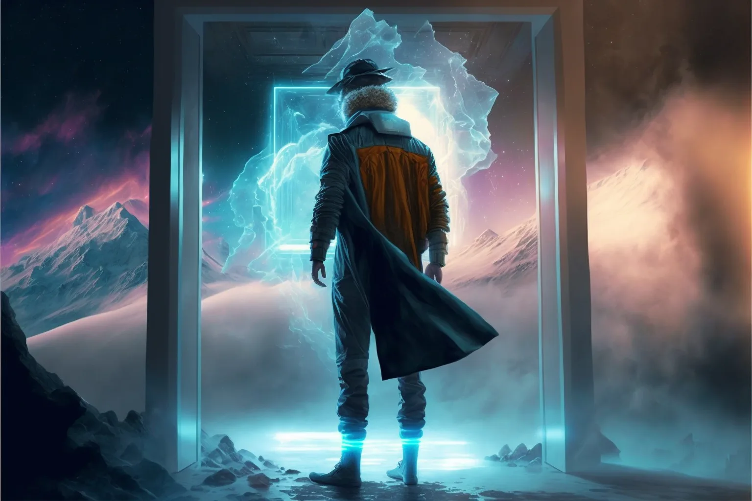 A glowing portal opening inside a bank of cloud